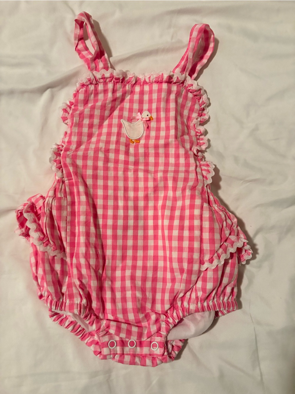 Pink Gingham Ruffle Diaper Cover with Duck Applique